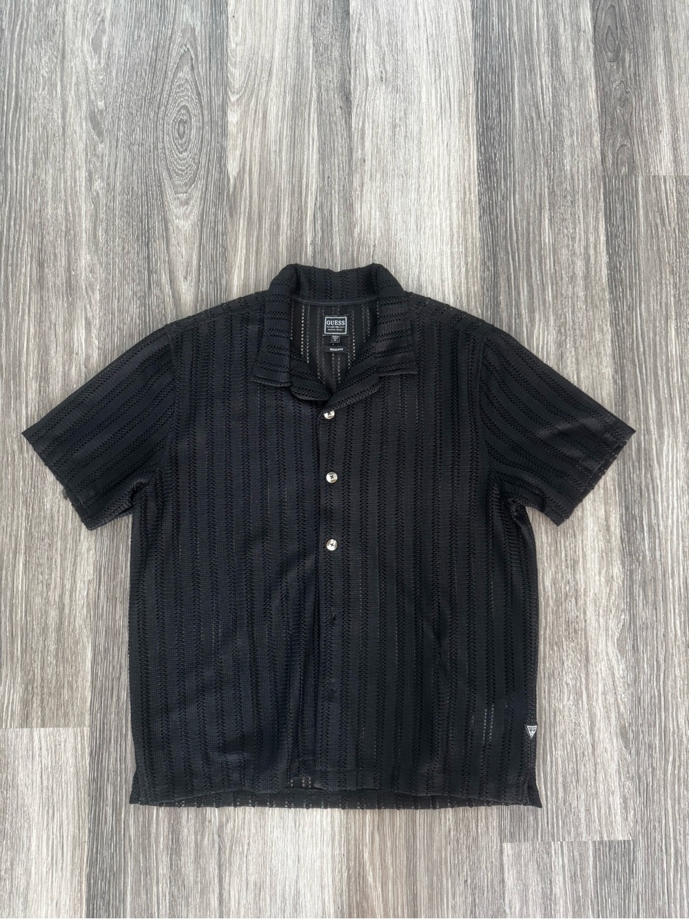 Guess Black Short-Sleeve Button-Front Knit Camp Shirt